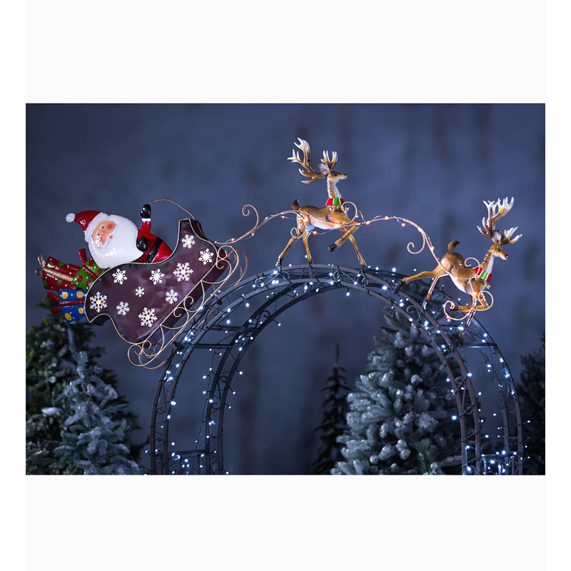 Plow & Hearth Santa Sleigh Arbor Topper and Yard Art Lighted Display